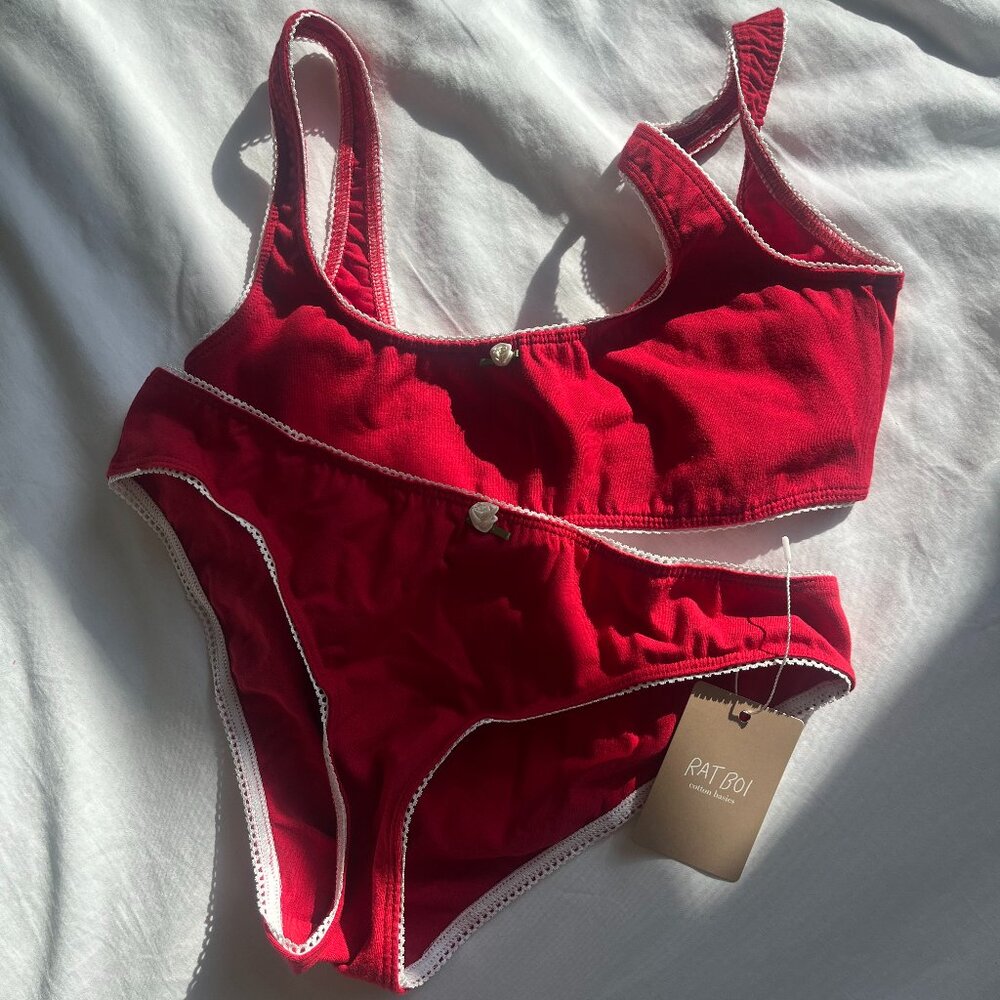 Rat Boi Low Rise Underwear & Scoop Back Bralette — S —Cherry